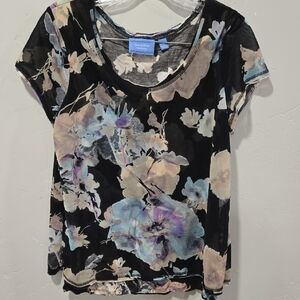 Simply Vera Vera Wang Black Floral Blouse Relaxed Fit
